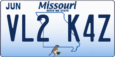 MO license plate VL2K4Z