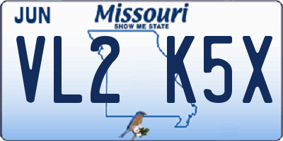 MO license plate VL2K5X