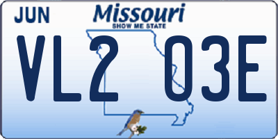 MO license plate VL2O3E
