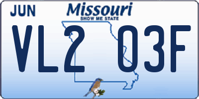 MO license plate VL2O3F