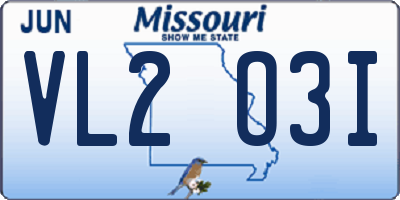 MO license plate VL2O3I