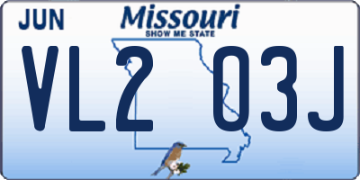 MO license plate VL2O3J