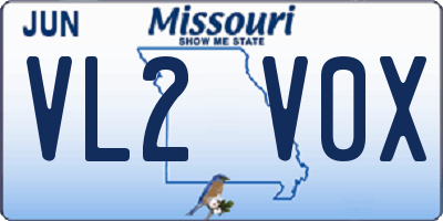 MO license plate VL2V0X