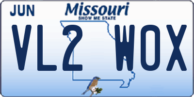 MO license plate VL2W0X