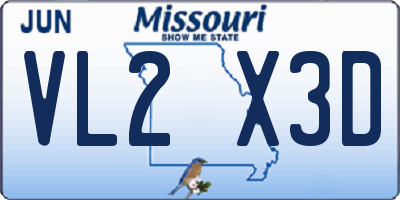 MO license plate VL2X3D