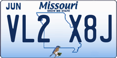 MO license plate VL2X8J