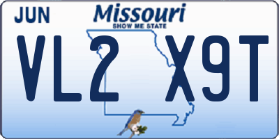MO license plate VL2X9T