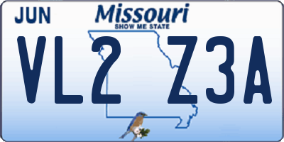 MO license plate VL2Z3A