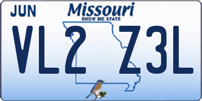 MO license plate VL2Z3L