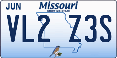 MO license plate VL2Z3S