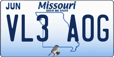 MO license plate VL3A0G
