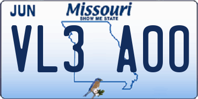 MO license plate VL3A0O