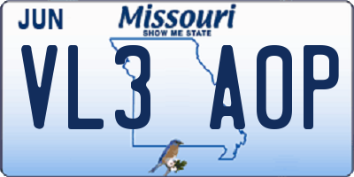 MO license plate VL3A0P