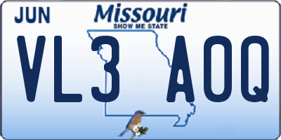 MO license plate VL3A0Q
