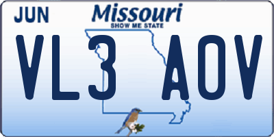 MO license plate VL3A0V