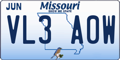 MO license plate VL3A0W
