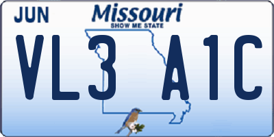 MO license plate VL3A1C
