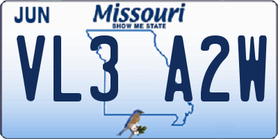 MO license plate VL3A2W