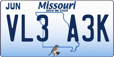 MO license plate VL3A3K