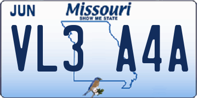 MO license plate VL3A4A