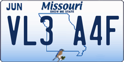 MO license plate VL3A4F