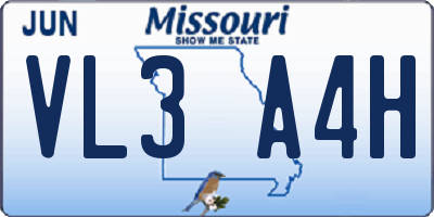 MO license plate VL3A4H