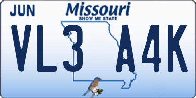 MO license plate VL3A4K