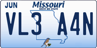 MO license plate VL3A4N