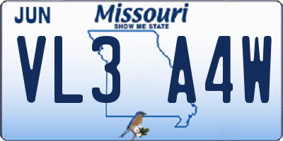 MO license plate VL3A4W