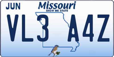 MO license plate VL3A4Z