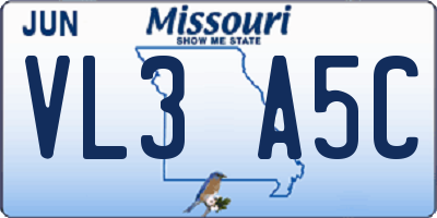 MO license plate VL3A5C