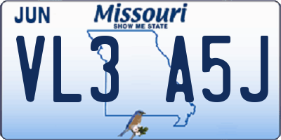 MO license plate VL3A5J