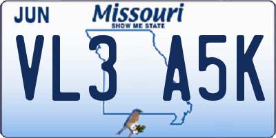 MO license plate VL3A5K