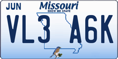 MO license plate VL3A6K