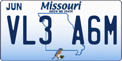 MO license plate VL3A6M