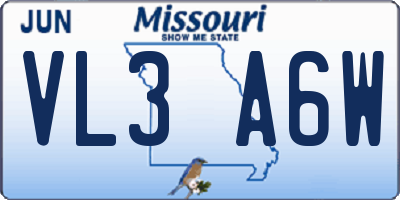 MO license plate VL3A6W