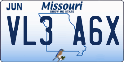 MO license plate VL3A6X