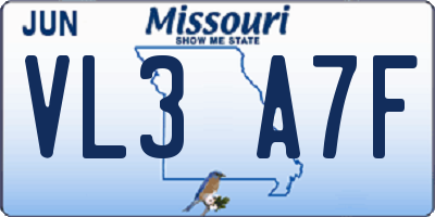 MO license plate VL3A7F