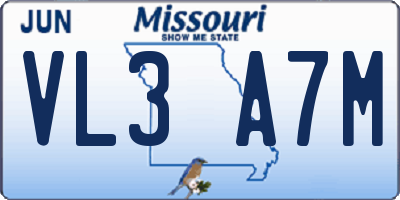 MO license plate VL3A7M