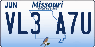 MO license plate VL3A7U