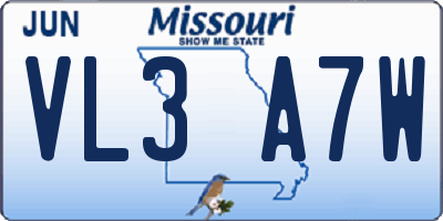 MO license plate VL3A7W