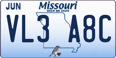 MO license plate VL3A8C