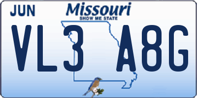 MO license plate VL3A8G