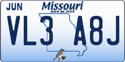 MO license plate VL3A8J