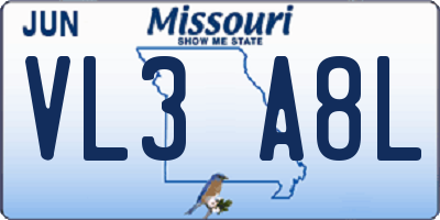 MO license plate VL3A8L