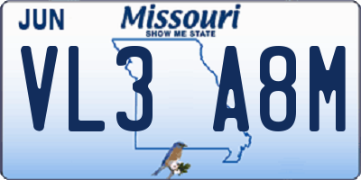 MO license plate VL3A8M