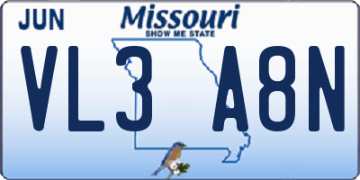 MO license plate VL3A8N