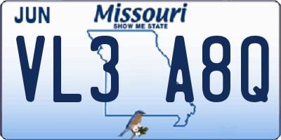 MO license plate VL3A8Q