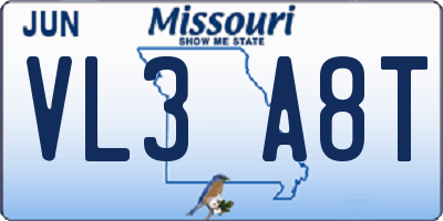 MO license plate VL3A8T