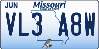 MO license plate VL3A8W